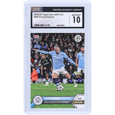 Erling Haaland Manchester City 2024-25 Topps Now UEFA Fastest Player To 50 Goal Involvements #50 CGC Authenticated 10 Card
