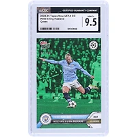 Erling Haaland Manchester City 2024-25 Topps Now UEFA Fastest Player To 50 Goal Involvements Green #50 #/99 CGC Authenticated 9.5 Card