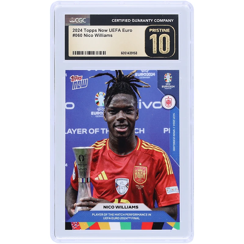 Nico Williams Spain National Team 2024 Topps Now UEFA Euro Player Of The Match Performance In UEFA Euro 2024 Final #60 CGC Authenticated Pristine 10 Card
