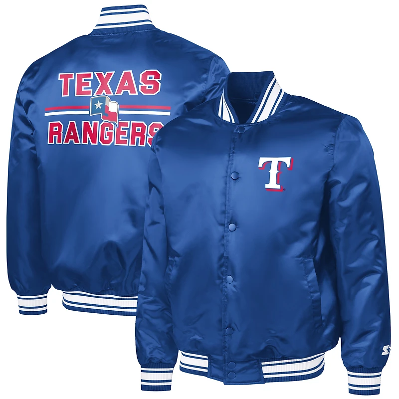 Men's Starter Royal Texas Rangers Printed Logo Varsity Full-Snap Satin Jacket