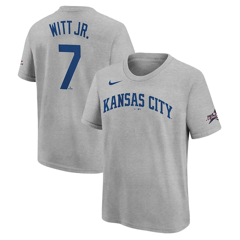 Youth Nike Bobby Witt Jr. Heather Gray Kansas City Royals 2025 MLB All-Star Edition Name & Number T-Shirt