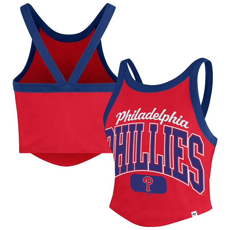 Women's '47  Red Philadelphia Phillies Trendy Team Rally Sporty Cropped Racerback Tank Top