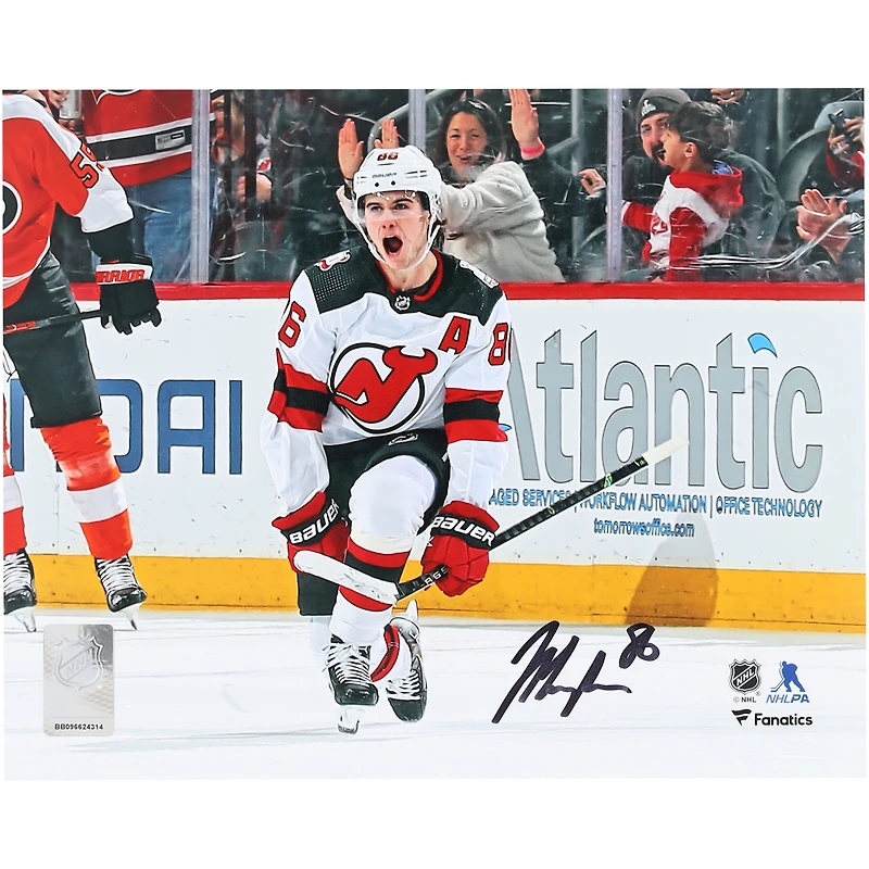 Jack Hughes New Jersey Devils Autographed 8" x 10" White Jersey Celebration Photograph