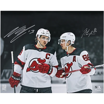 Jack Hughes & Nico Hischier New Jersey Devils Autographed 16" x 20" White Jersey Spotlight Photograph