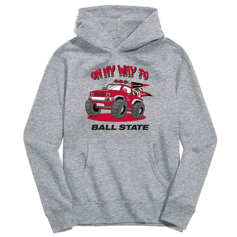 Youth Vive La Fete Gray Ball State Cardinals On My Way To Pullover Hoodie