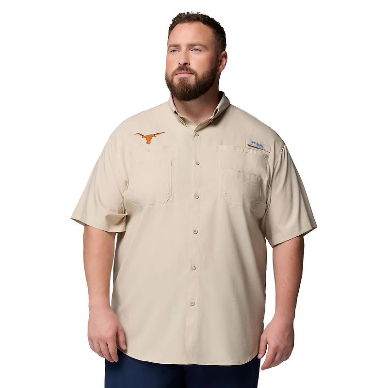 Men's Columbia Tan Texas Longhorns Big & Tall Collegiate Tamiami Omni-Shade Full-Button Shirt
