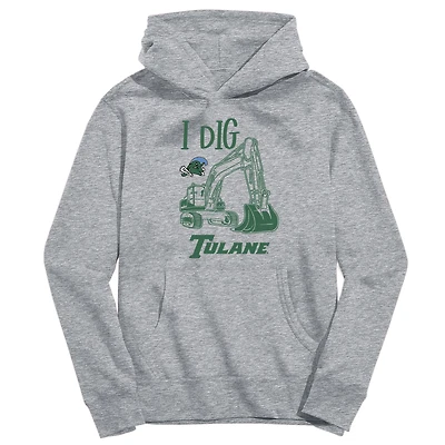 Youth Vive La Fete Gray Tulane Green Wave Excavator Pullover Hoodie