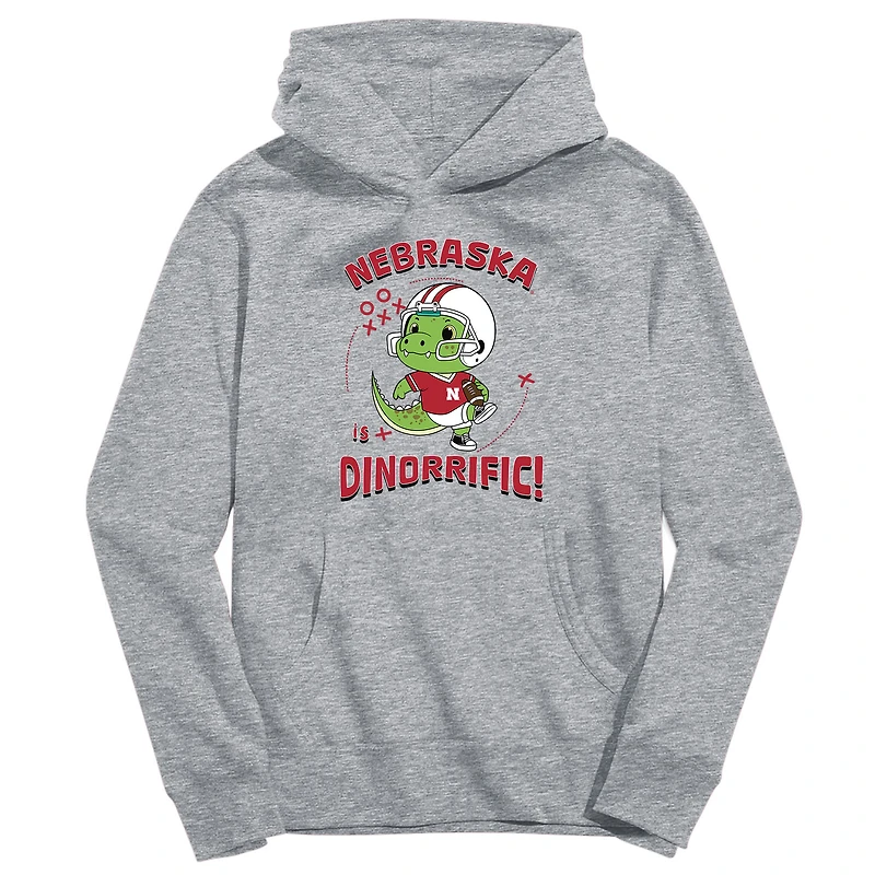 Youth Vive La Fete Gray Nebraska Huskers Dino-Rrific Pullover Hoodie