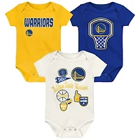 Newborn Outerstuff Golden State Warriors Three-Pack Littlest Player Bodysuit Set