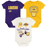 Newborn Outerstuff Los Angeles Lakers Three-Pack Littlest Player Bodysuit Set