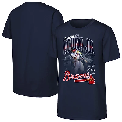 Youth Outerstuff Ronald Acuña Jr. Navy Atlanta Braves Triple Player Graphic T-Shirt