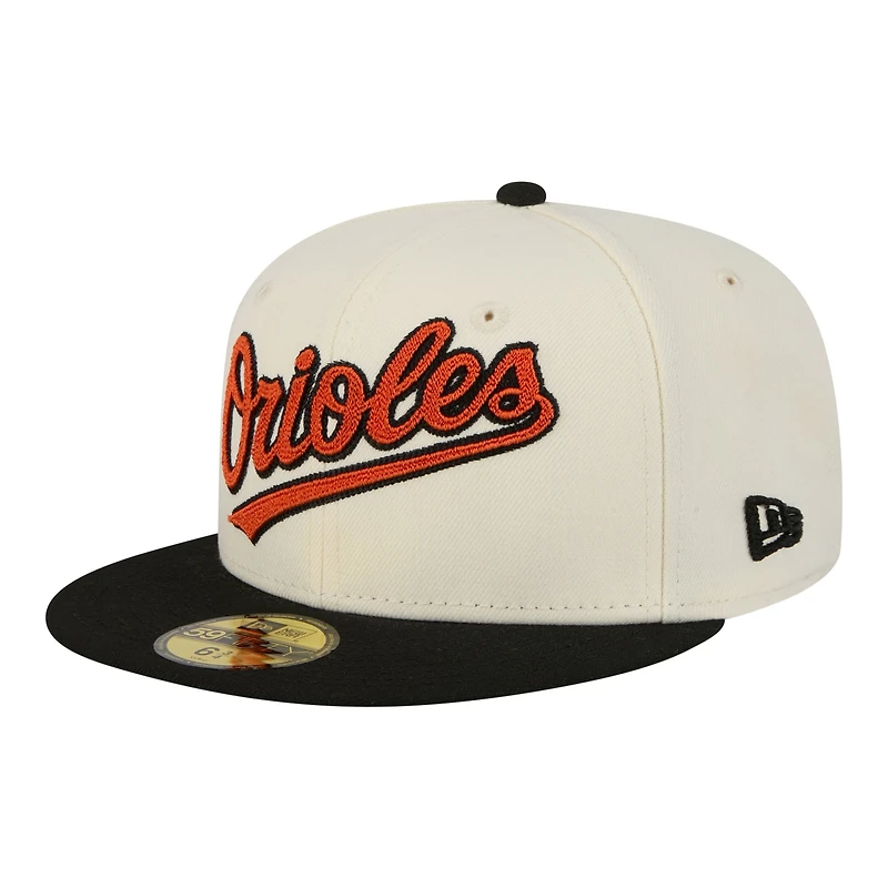 Men's New Era Cream Baltimore Orioles Two-Tone Stitch 59FIFTY Fitted Hat