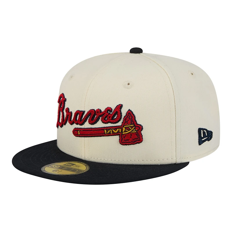 Men's New Era Cream Atlanta Braves Two-Tone Stitch 59FIFTY Fitted Hat