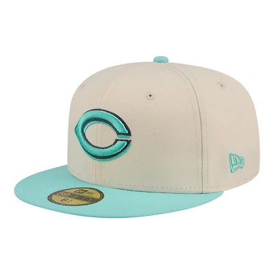 Men's New Era Light Beige/Turquoise Cincinnati Reds Two-Tone Color Pack 59FIFTY Fitted Hat