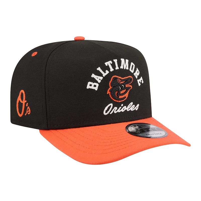 Men's New Era Black/Orange Baltimore Orioles Arched A-Frame 9FIFTY Adjustable Hat