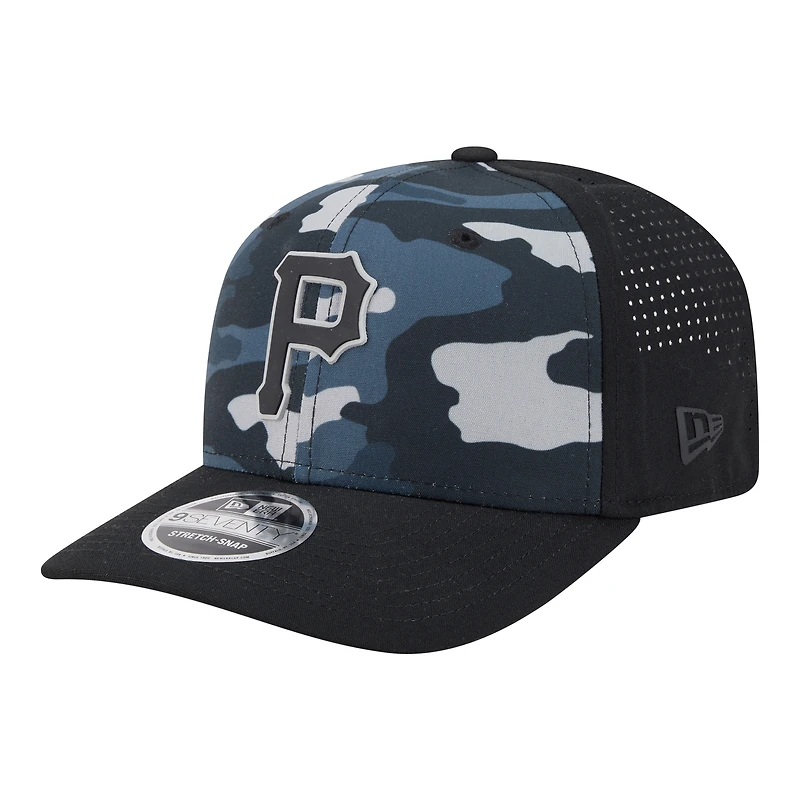 Men's New Era Black Pittsburgh Pirates Tonal Camo 9SEVENTY Stretch-Snap Hat
