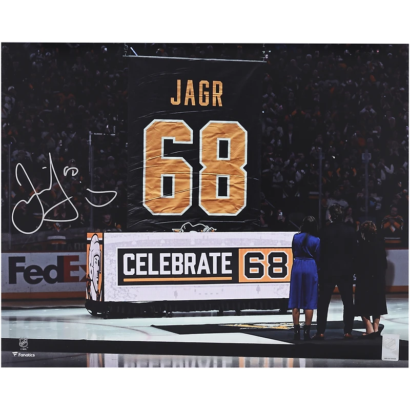 Jaromir Jagr Pittsburgh Penguins Autographed 16" x 20" Jersey Retirement Ceremony Photograph