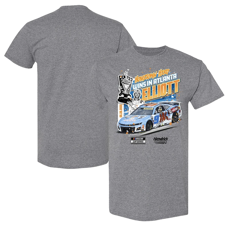 Men's Checkered Flag Sports Charcoal Chase Elliott 2025 Quaker State 400 Race Winner T-Shirt