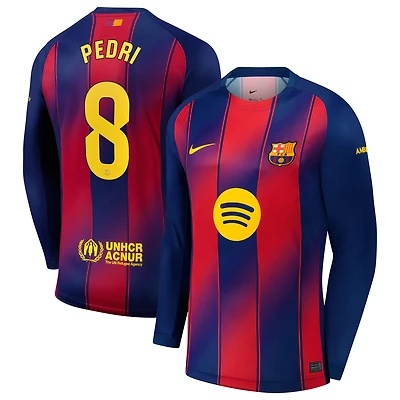 Men's Nike Pedri Navy Barcelona 2025/26 Home Replica Long Sleeve Jersey