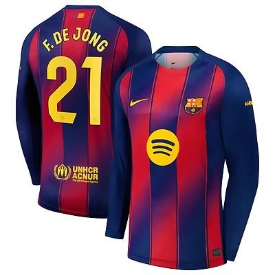 Men's Nike Frenkie de Jong Navy Barcelona 2025/26 Home Replica Long Sleeve Jersey