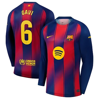 Men's Nike Gavi Navy Barcelona 2025/26 Home Replica Long Sleeve Jersey
