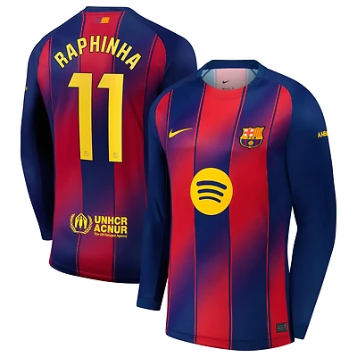 Men's Nike Raphinha Navy Barcelona 2025/26 Home Replica Long Sleeve Jersey