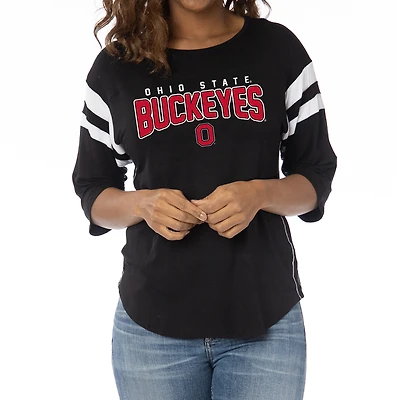 Women's  Black Ohio State Buckeyes Relaxed Abigail Half-Sleeve T-Shirt