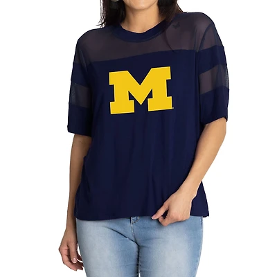 Women's Navy Michigan Wolverines Relaxed Avery Power Mesh Fashion Jersey