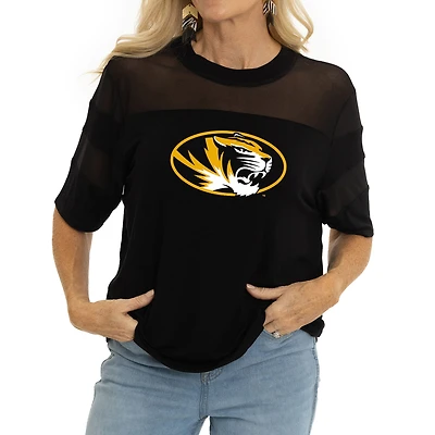 Women's Black Missouri Tigers Relaxed Avery Power Mesh Fashion Jersey