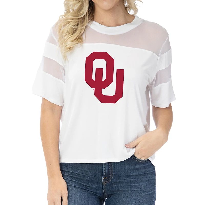 Women's White Oklahoma Sooners Relaxed Avery Power Mesh Fashion Jersey