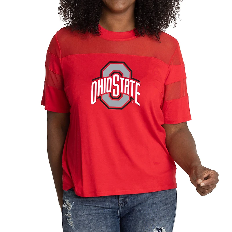 Women's Scarlet Ohio State Buckeyes Relaxed Avery Power Mesh Fashion Jersey