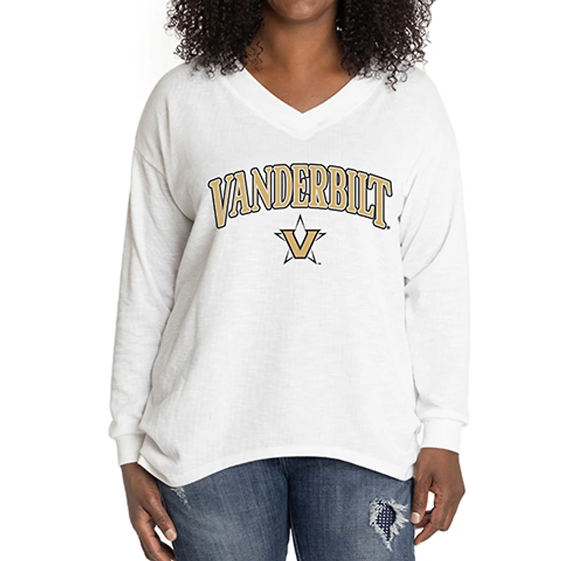 Women's White Vanderbilt Commodores Oversized Bailey Long Sleeve V-Neck Tri-Blend Tunic