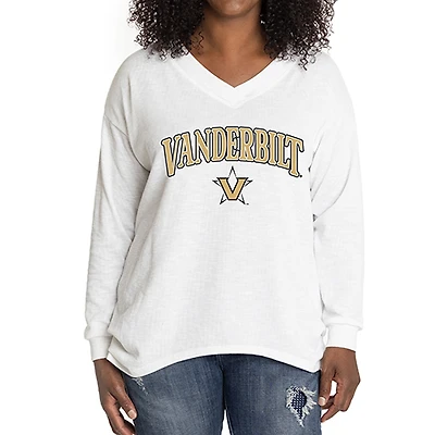 Women's White Vanderbilt Commodores Oversized Bailey Long Sleeve V-Neck Tri-Blend Tunic