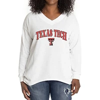 Women's White Texas Tech Red Raiders Oversized Bailey Long Sleeve V-Neck Tri-Blend Tunic