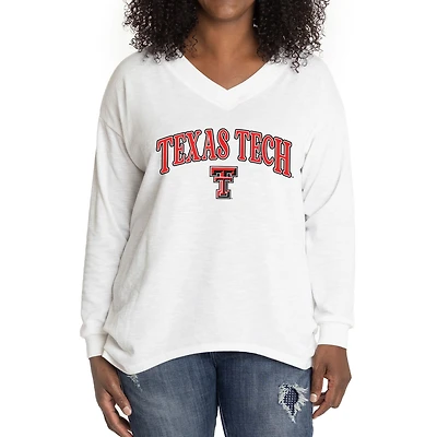 Women's White Texas Tech Red Raiders Oversized Bailey Long Sleeve V-Neck Tri-Blend Tunic