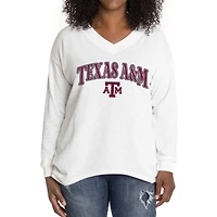 Women's White Texas A&M Aggies Oversized Bailey Long Sleeve V-Neck Tri-Blend Tunic
