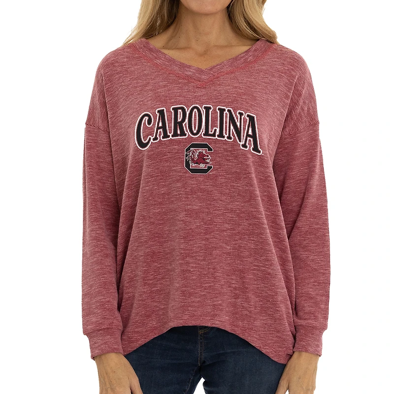 Women's Garnet South Carolina Gamecocks Oversized Bailey Long Sleeve V-Neck Tri-Blend Tunic