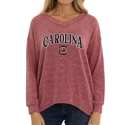 Women's Garnet South Carolina Gamecocks Oversized Bailey Long Sleeve V-Neck Tri-Blend Tunic