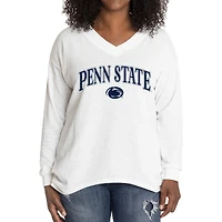 Women's White Penn State Nittany Lions Oversized Bailey Long Sleeve V-Neck Tri-Blend Tunic