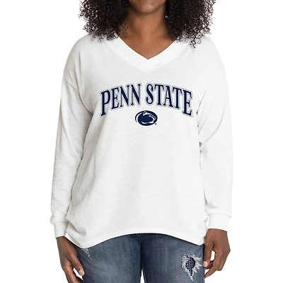 Women's White Penn State Nittany Lions Oversized Bailey Long Sleeve V-Neck Tri-Blend Tunic