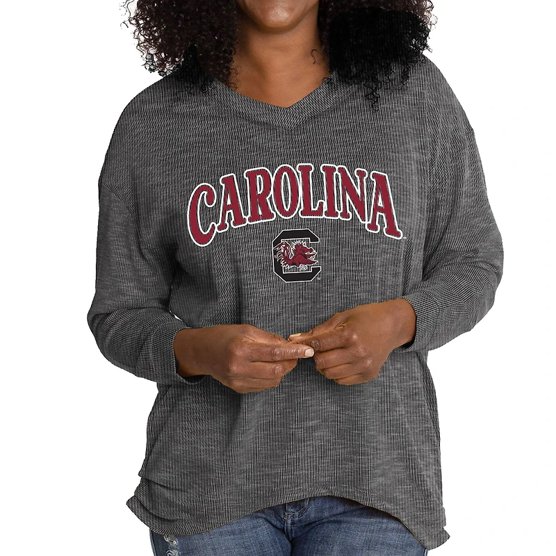 Women's Black South Carolina Gamecocks Oversized Bailey Long Sleeve V-Neck Tri-Blend Tunic