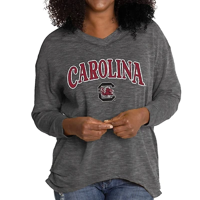 Women's Black South Carolina Gamecocks Oversized Bailey Long Sleeve V-Neck Tri-Blend Tunic