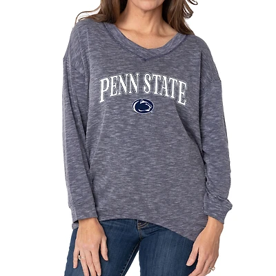 Women's Navy Penn State Nittany Lions Oversized Bailey Long Sleeve V-Neck Tri-Blend Tunic