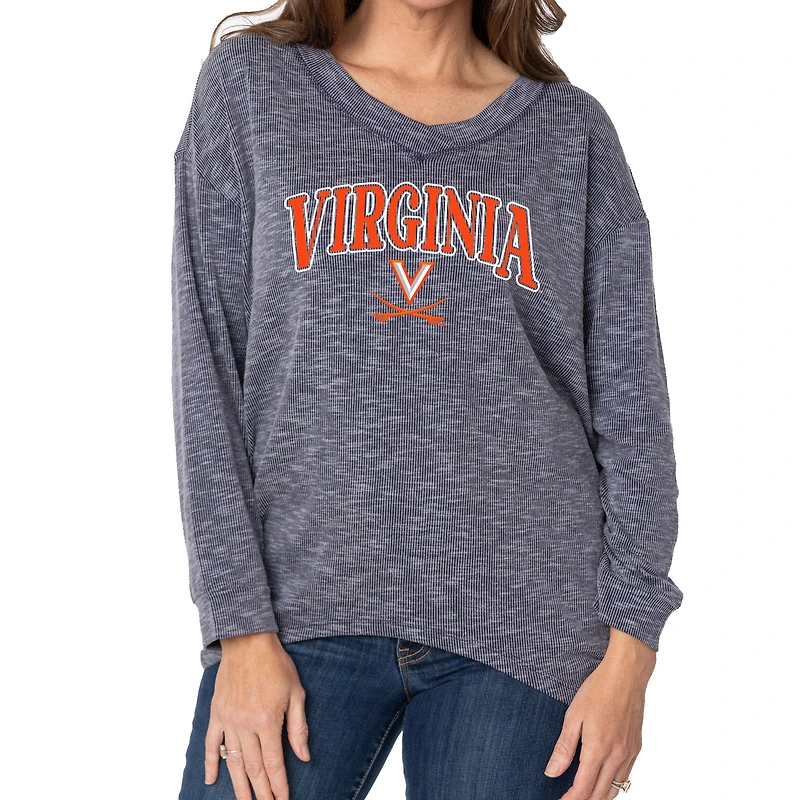 Women's Navy Virginia Cavaliers Oversized Bailey Long Sleeve V-Neck Tri-Blend Tunic