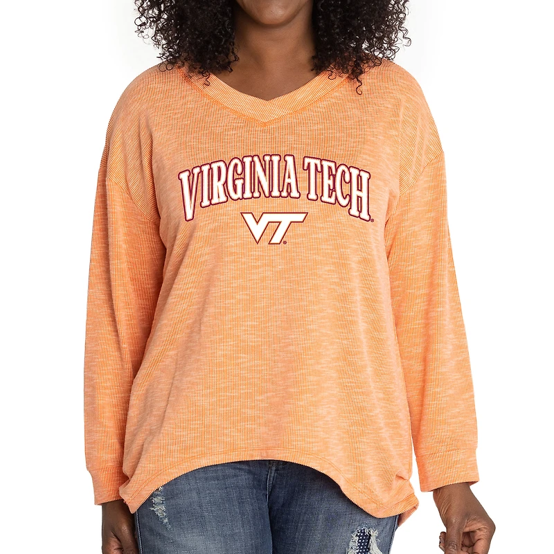 Women's Orange Virginia Tech Hokies Oversized Bailey Long Sleeve V-Neck Tri-Blend Tunic