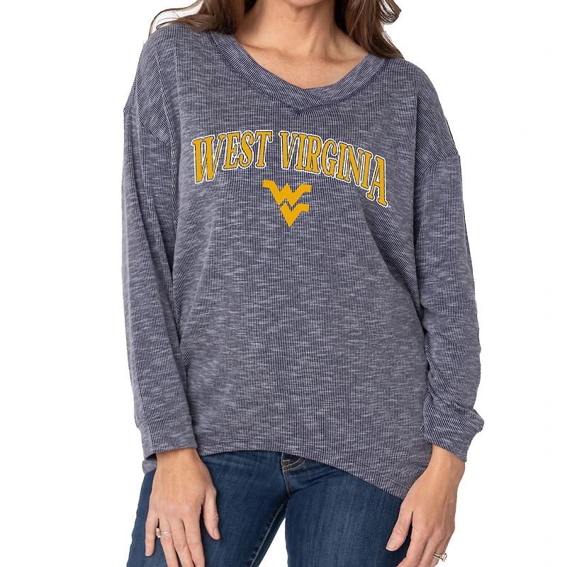 Women's Navy West Virginia Mountaineers Oversized Bailey Long Sleeve V-Neck Tri-Blend Tunic