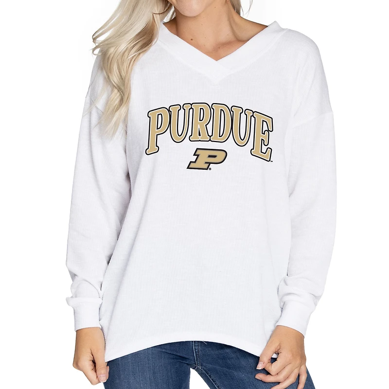 Women's White Purdue Boilermakers Oversized Bailey Long Sleeve V-Neck Tri-Blend Tunic