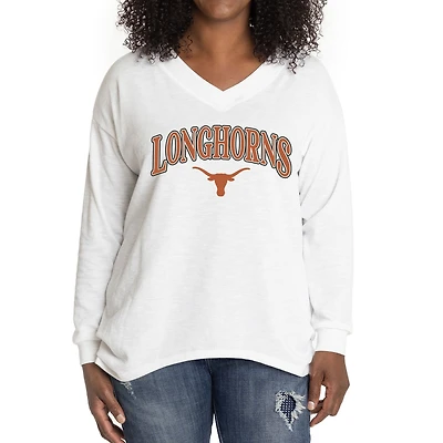 Women's White Texas Longhorns Oversized Bailey Long Sleeve V-Neck Tri-Blend Tunic