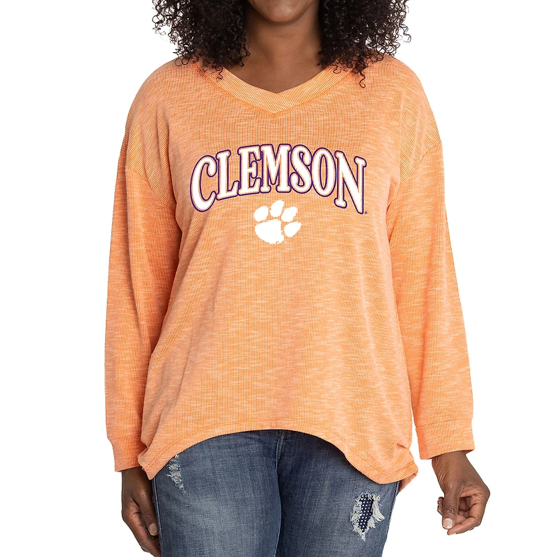 Women's Orange Clemson Tigers Oversized Bailey Long Sleeve V-Neck Tri-Blend Tunic