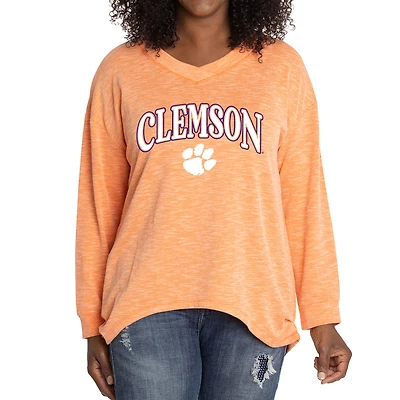 Women's Orange Clemson Tigers Oversized Bailey Long Sleeve V-Neck Tri-Blend Tunic